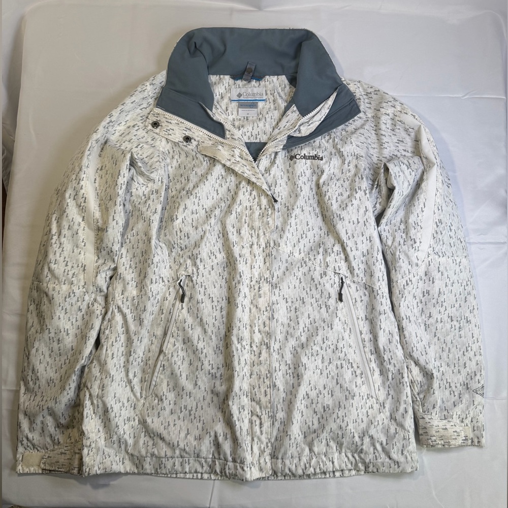 Columbia Interchange White and Dark Gray Patterned Jacket- Size Women's Med